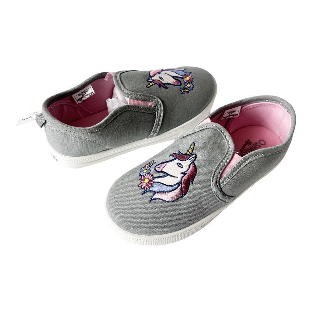 Oshkosh B'gosh Maeve Girls Light Gray Unicorn Slip On Shoes Size 12